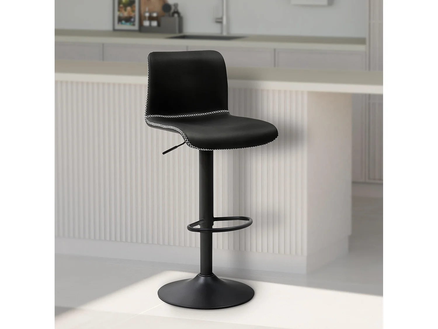 Tabouret de bar - Similicuir - Noir - Henchy