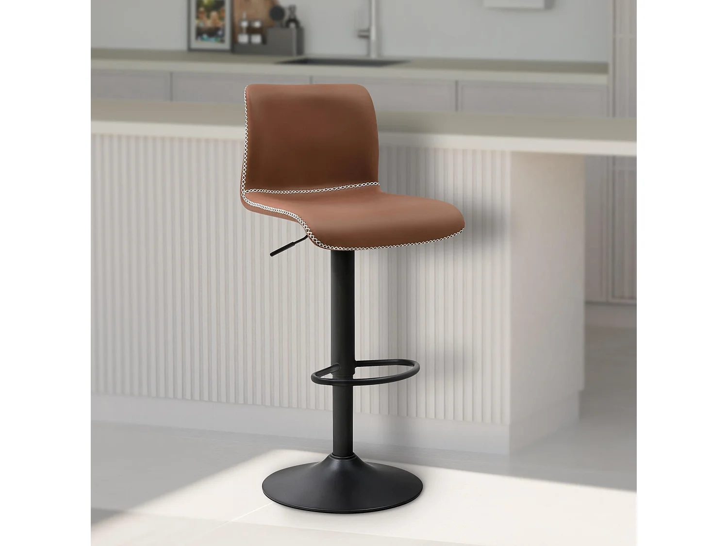 Tabouret de bar - Similicuir - Marron - Henchy