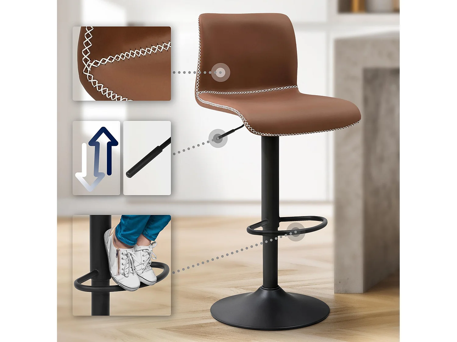 Tabouret de bar - Similicuir - Marron - Henchy