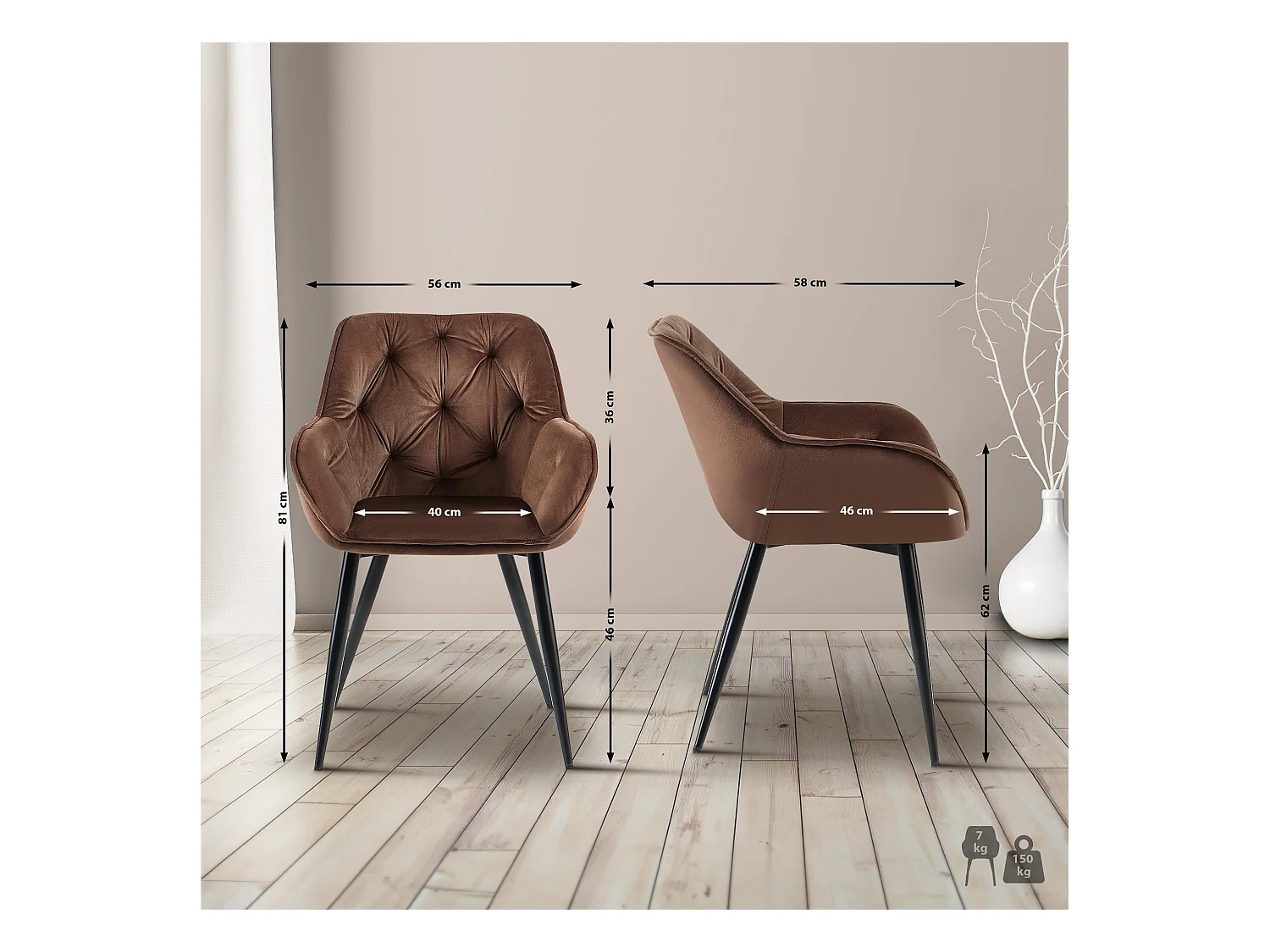 chaises avec accoudoirs - Velours - Marron - Cassis