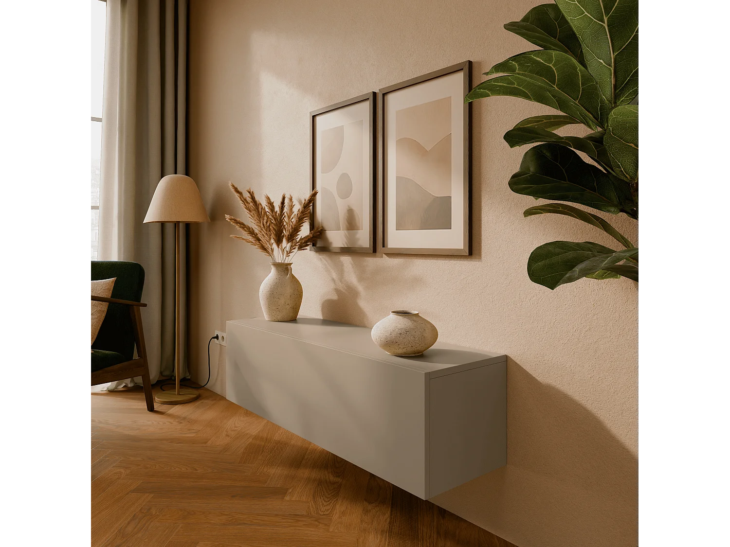 Meuble TV 105 cm 140 cm Banc Télé  Suspendu Banc Télévision Moderne Flottante pour Salon