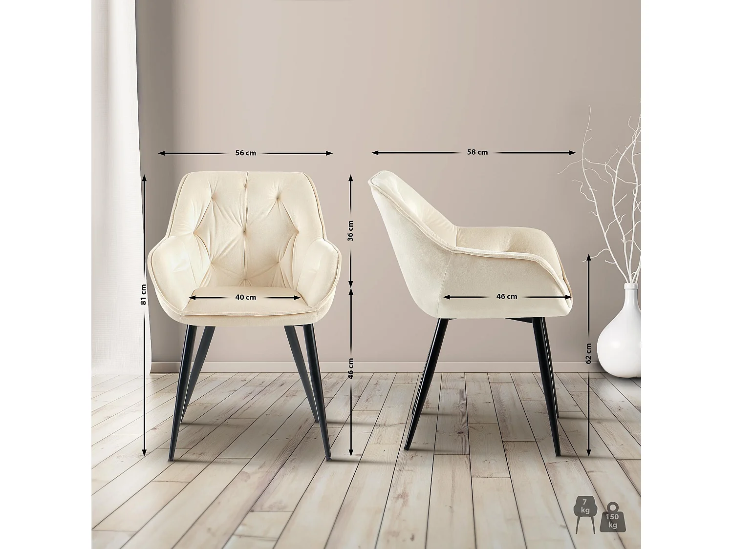 chaises avec accoudoirs - Velours - Crème - Cassis