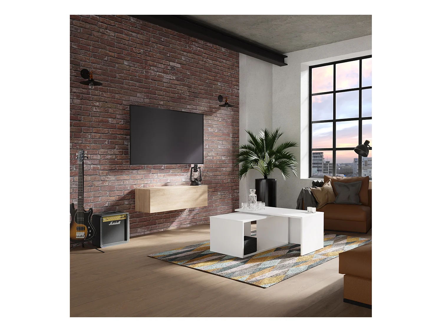 Meuble TV 105 cm 140 cm Banc Télé  Suspendu Banc Télévision Moderne Flottante pour Salon