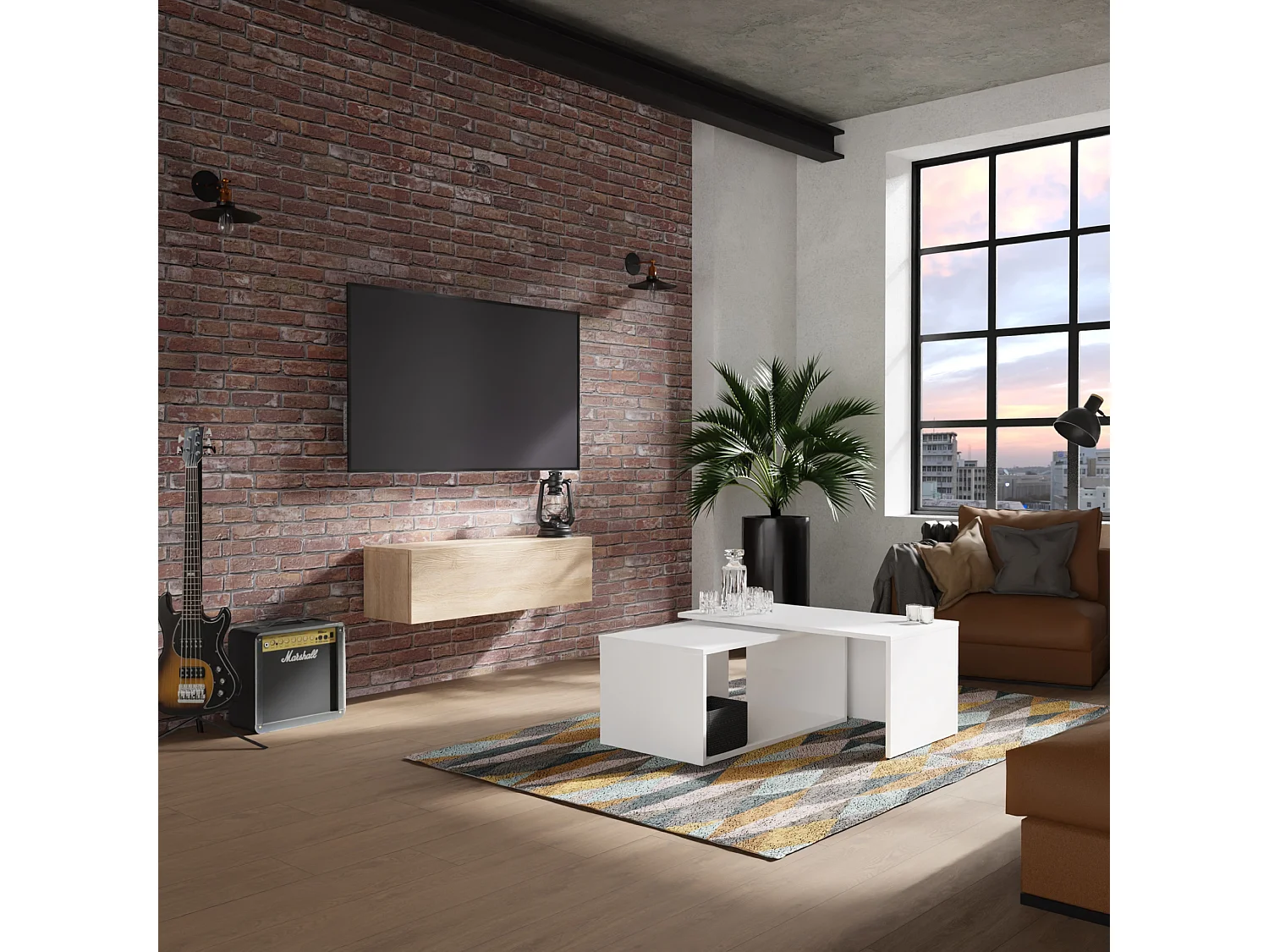 Meuble TV 105 cm 140 cm Banc Télé  Suspendu Banc Télévision Moderne Flottante pour Salon