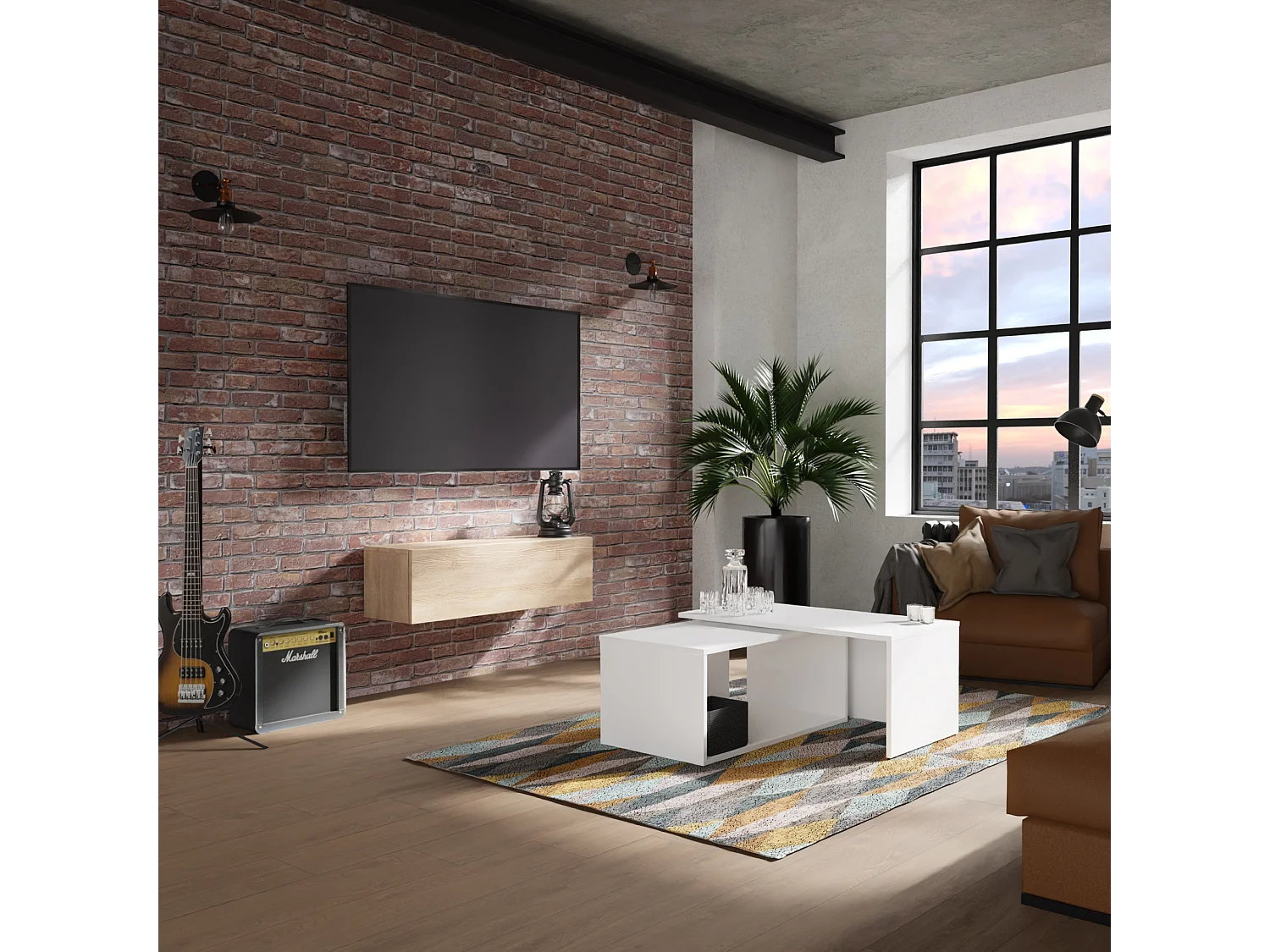 Meuble TV 105 cm 140 cm Banc Télé  Suspendu Banc Télévision Moderne Flottante pour Salon