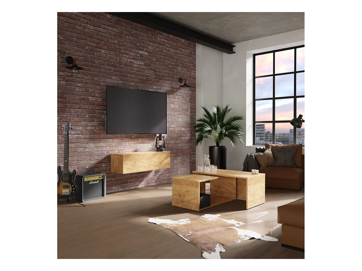 TV-Möbel 105 cm 140 cm Hängendes TV-Bank Modernes Fliegendes Fernsehregal für Wohnzimmer