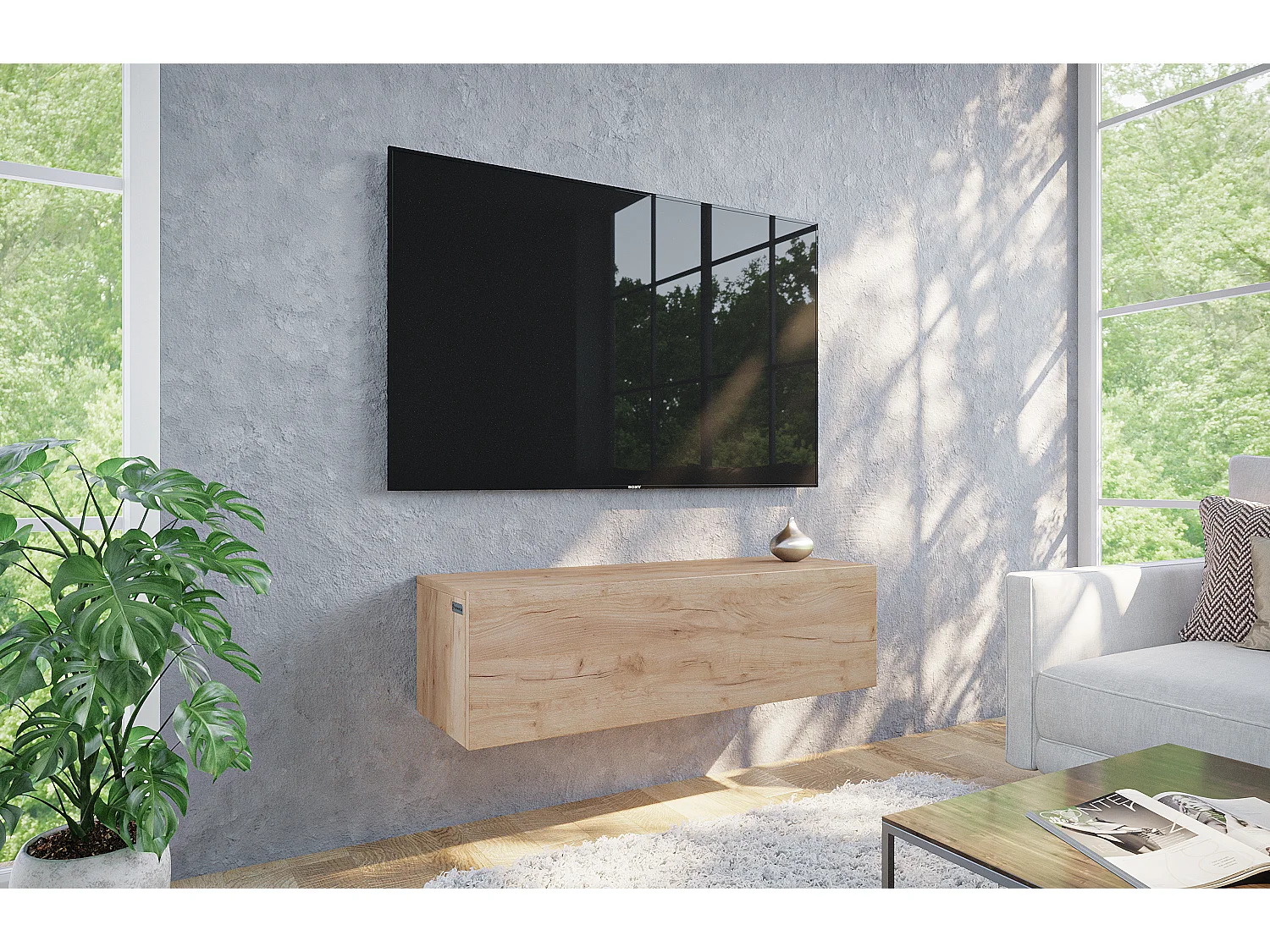 Meuble TV 105 cm 140 cm Banc Télé  Suspendu Banc Télévision Moderne Flottante pour Salon