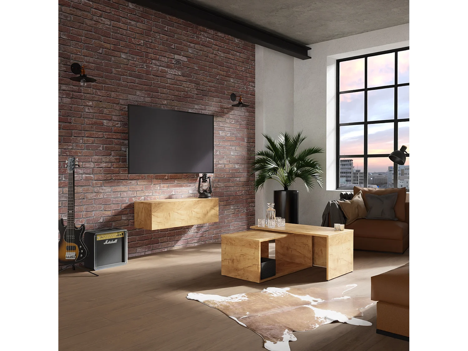 Meuble TV 105 cm 140 cm Banc Télé  Suspendu Banc Télévision Moderne Flottante pour Salon