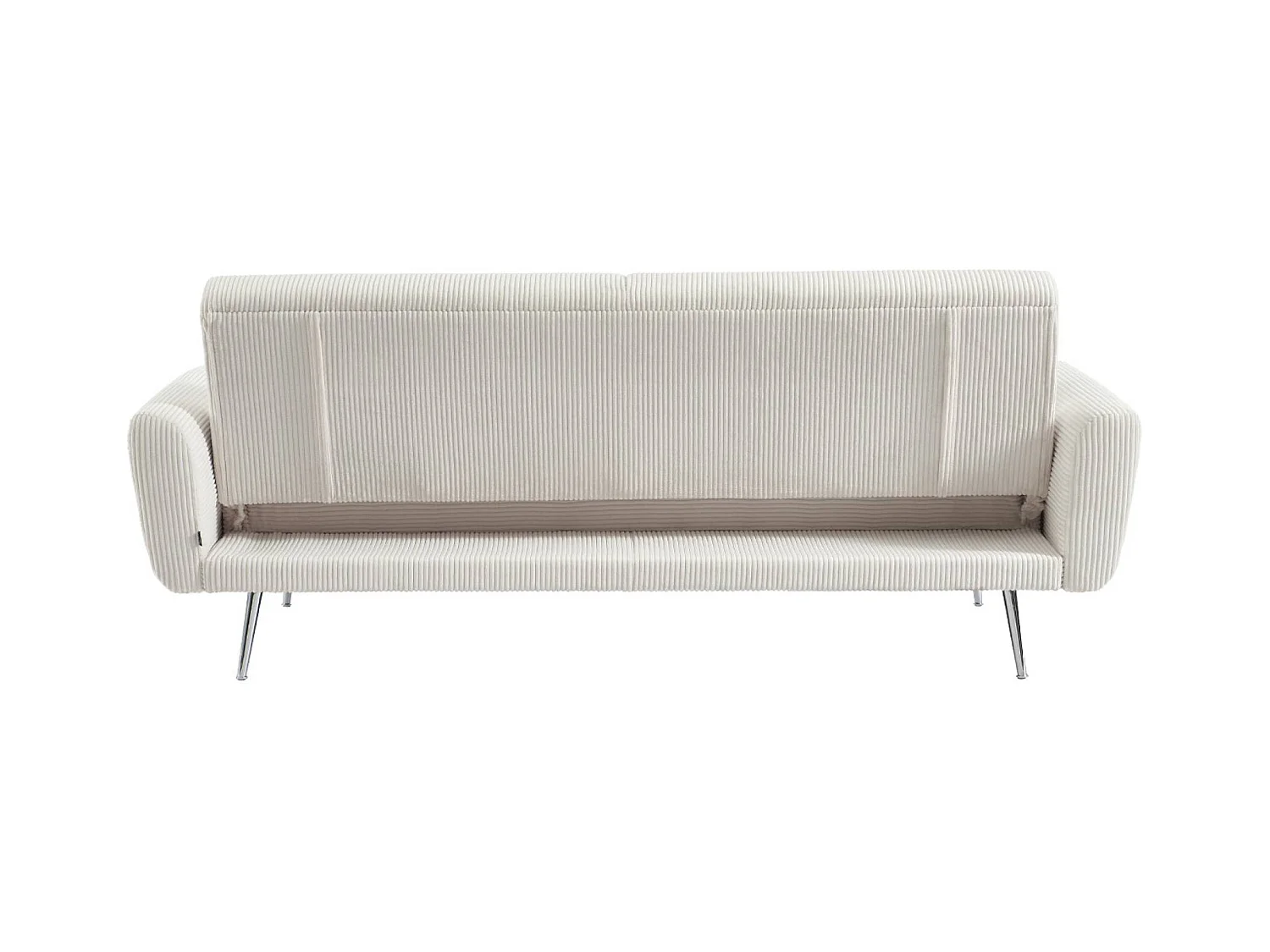 Canapé convertible design en velours côtelé blanc - Oskar - 3 places scandinave droit avec pieds métal chromé