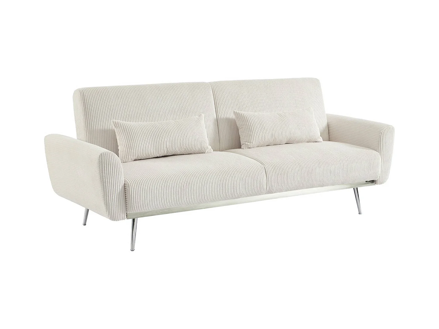 Canapé convertible design en velours côtelé blanc - Oskar - 3 places scandinave droit avec pieds métal chromé