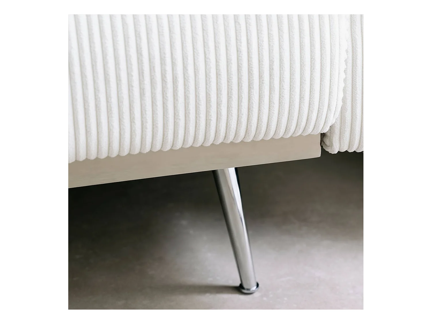 Canapé convertible design en velours côtelé blanc - Oskar - 3 places scandinave droit avec pieds métal chromé