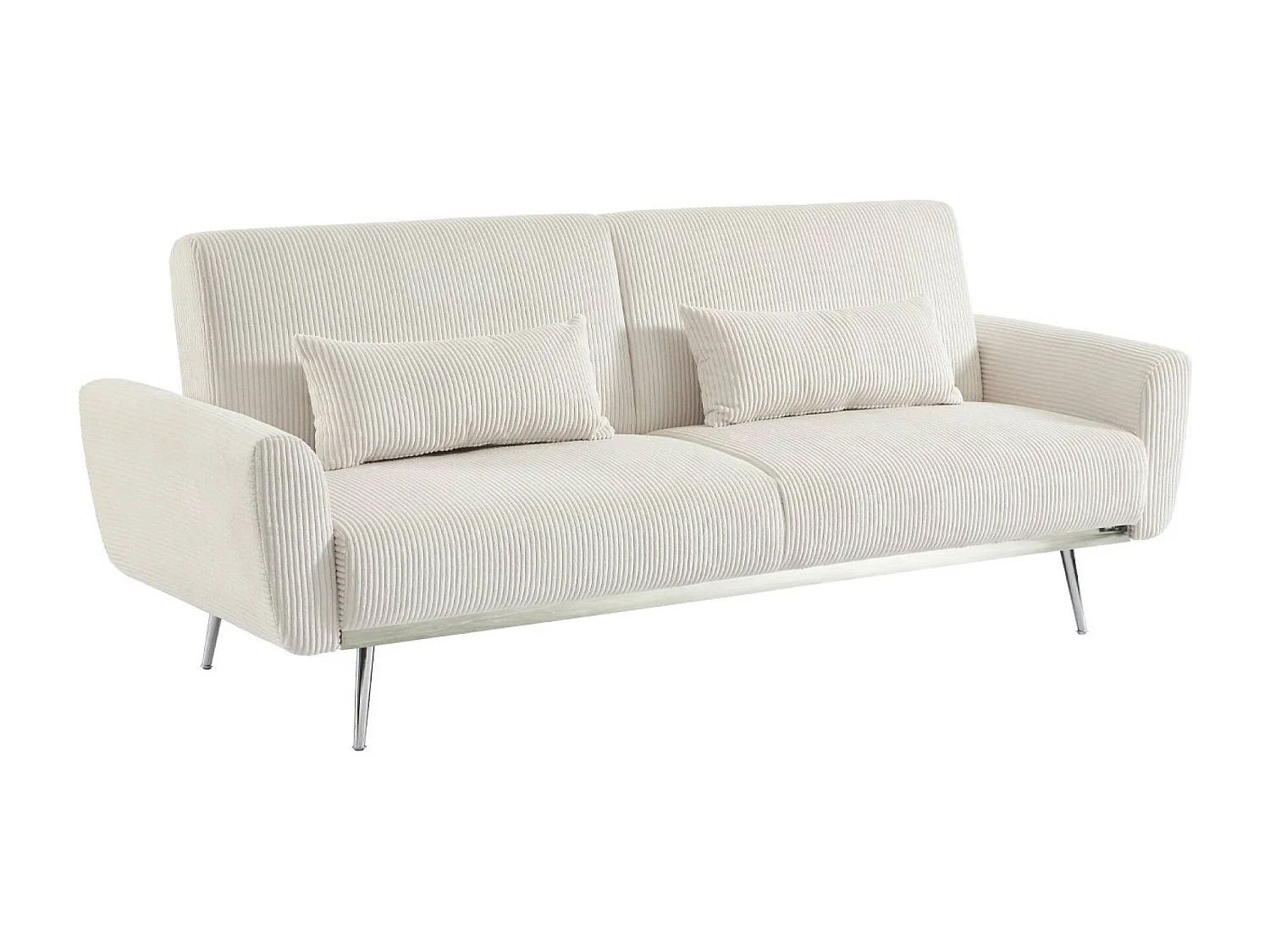 Canapé convertible design en velours côtelé blanc - Oskar - 3 places scandinave droit avec pieds métal chromé