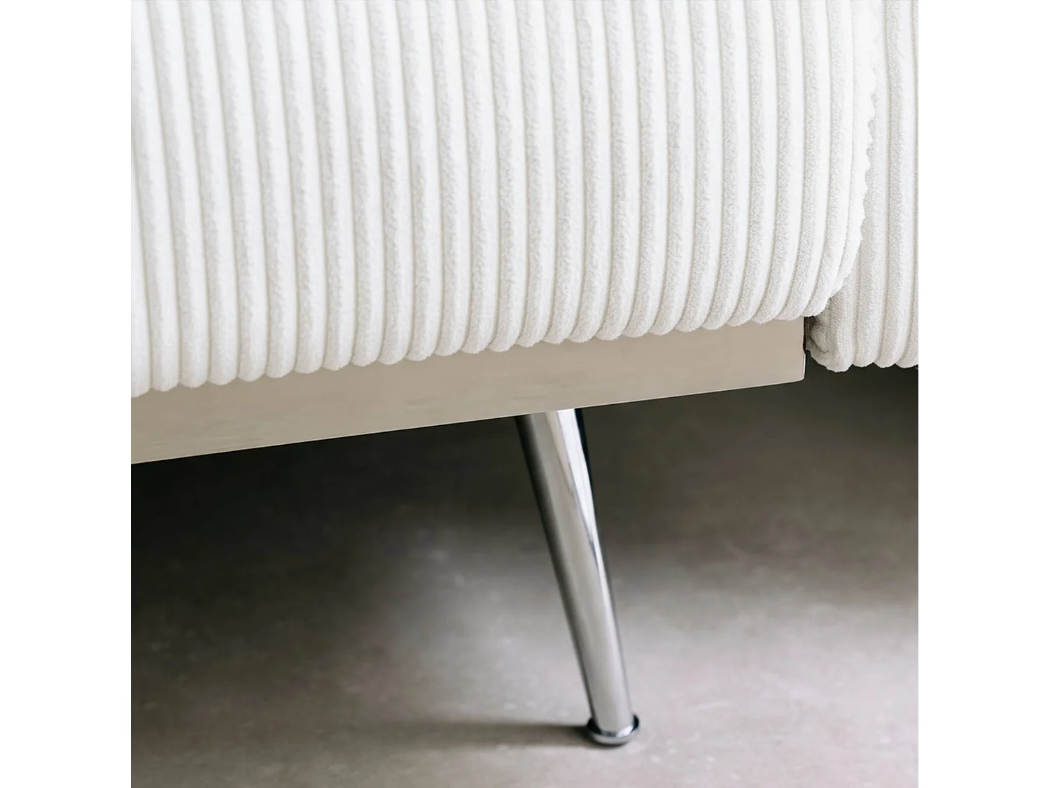 Canapé convertible design en velours côtelé blanc - Oskar - 3 places scandinave droit avec pieds métal chromé