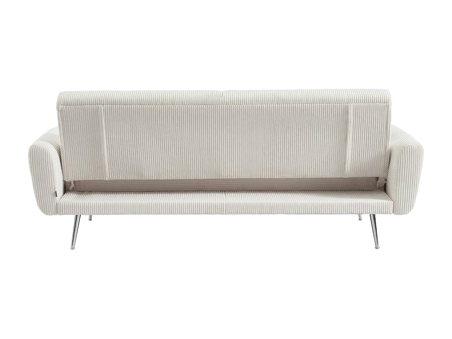 Canapé convertible design en velours côtelé blanc - Oskar - 3 places scandinave droit avec pieds métal chromé