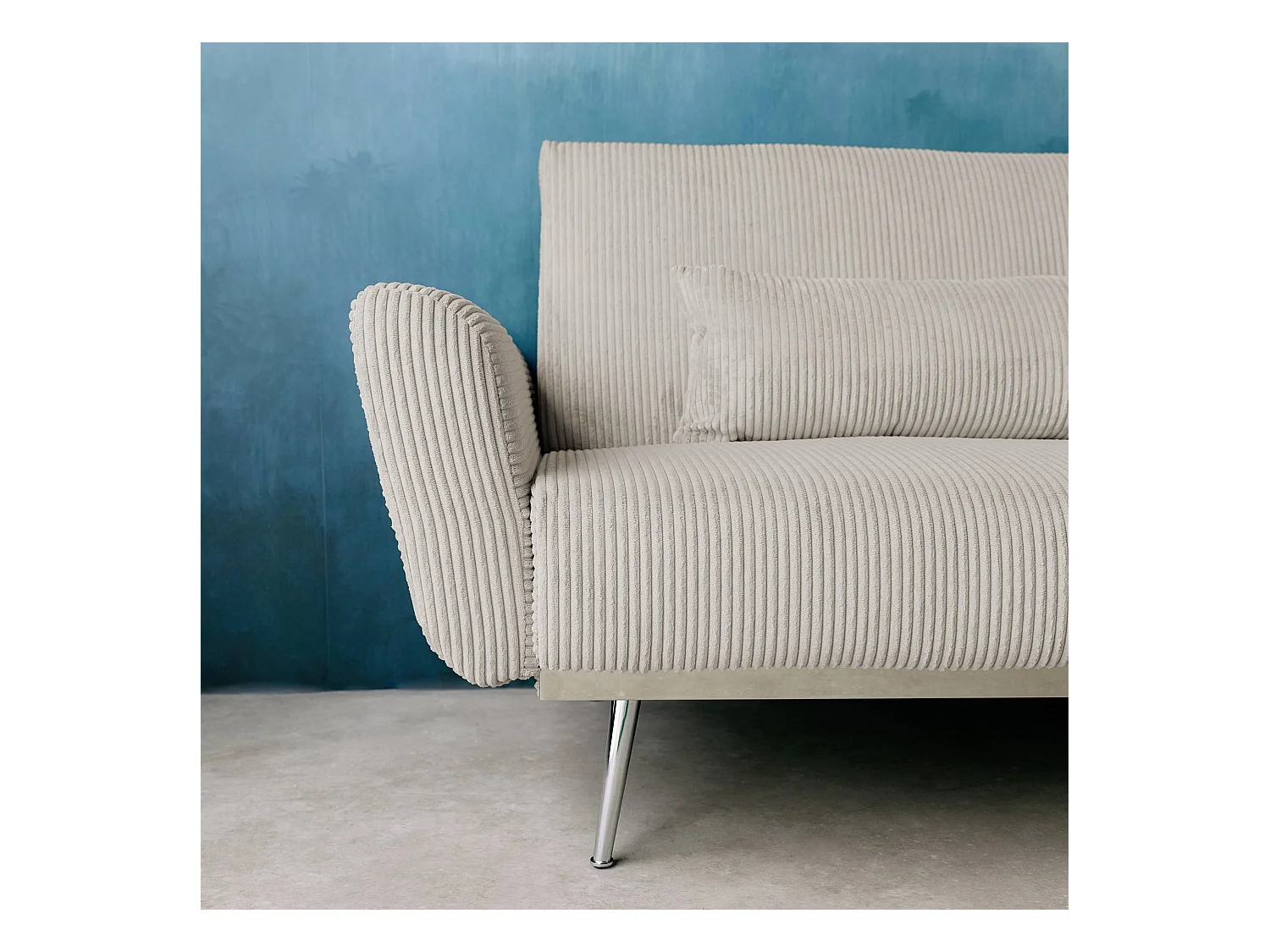 Canapé convertible design en velours côtelé gris clair - Oskar - 3 places scandinave droit avec pieds métal chromé