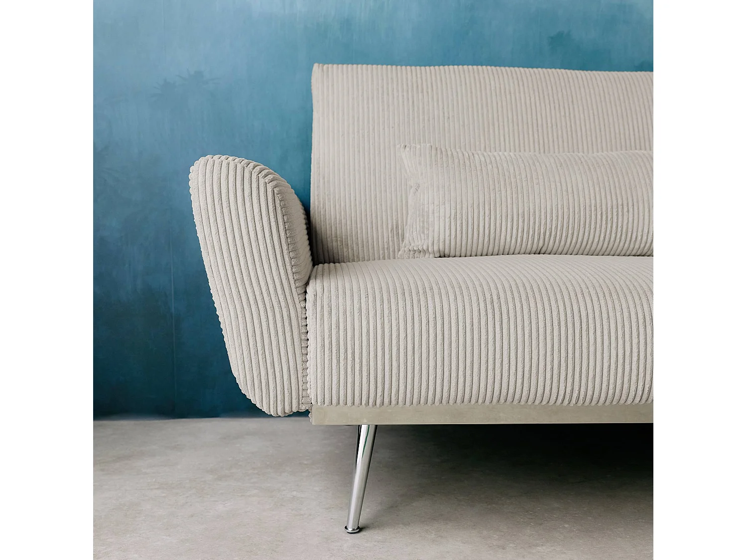 Canapé convertible design en velours côtelé gris clair - Oskar - 3 places scandinave droit avec pieds métal chromé