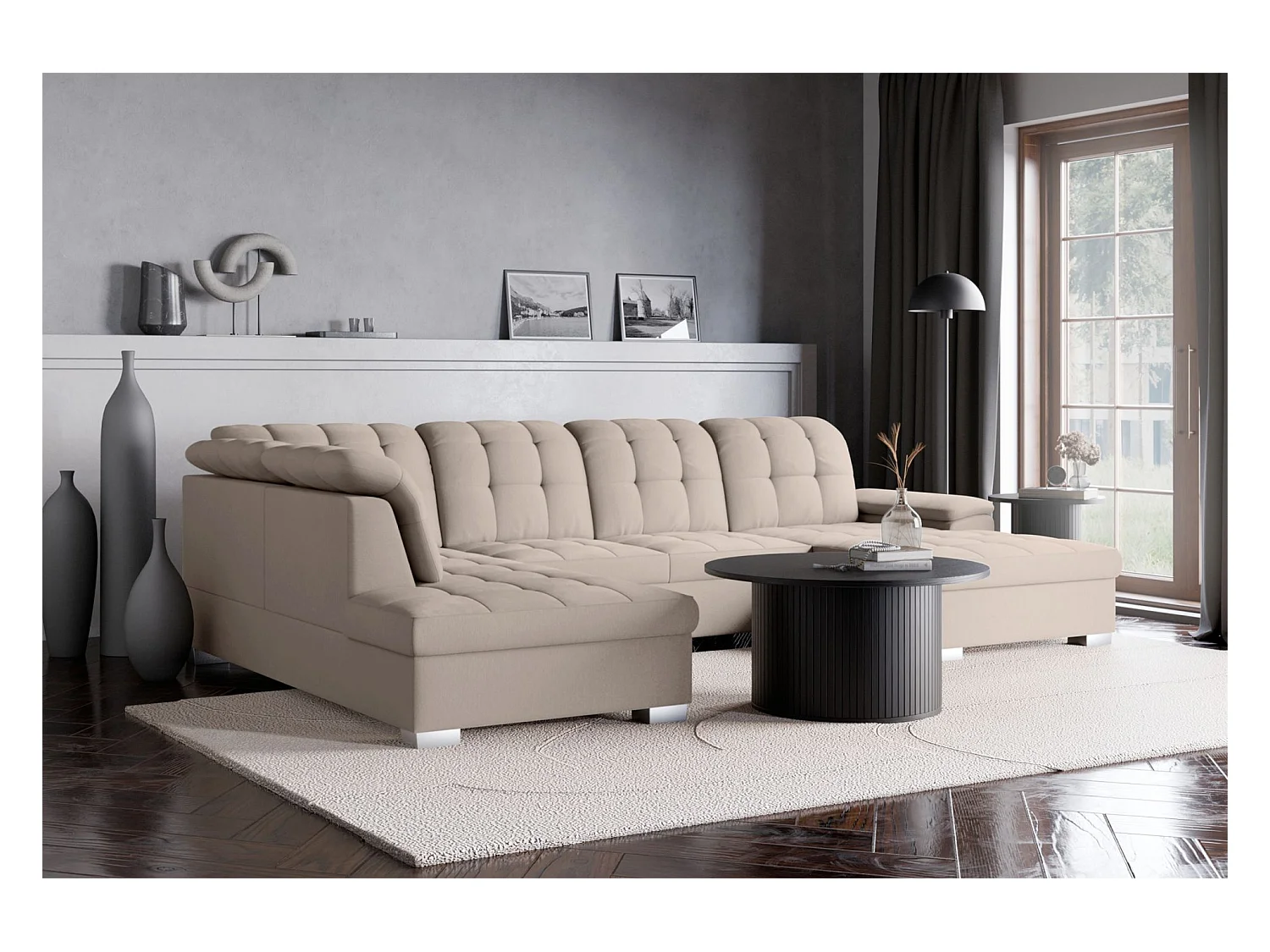 Canapé d'angle U convertible – beige tressé– côté droit – JAMAAL