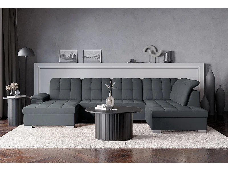 Canapé d'angle U convertible –gris foncé tressé– côté gauche – JAMAAL