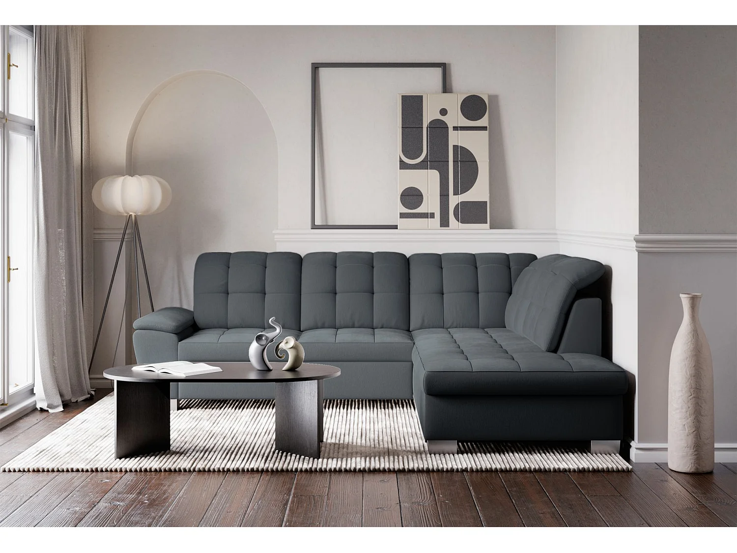 Canapé d'angle convertible L – gris foncé– côté droit – JAMAAL