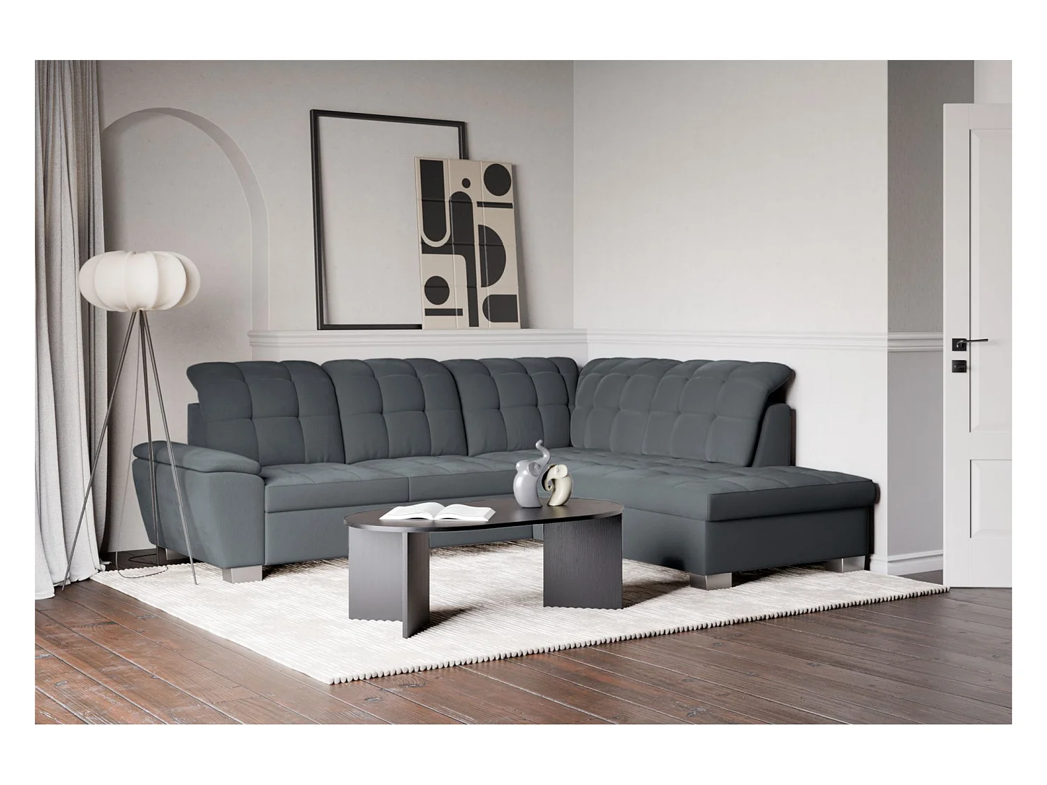 Canapé d'angle convertible L – gris foncé– côté droit – JAMAAL