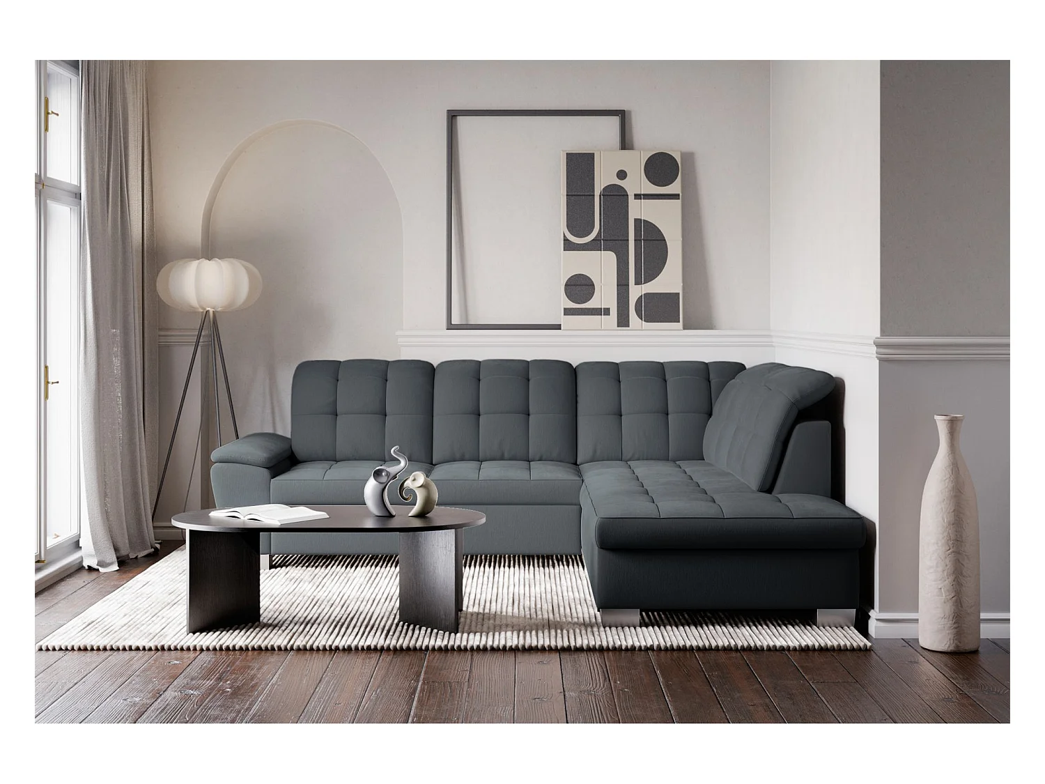Canapé d'angle convertible L – gris foncé– côté droit – JAMAAL