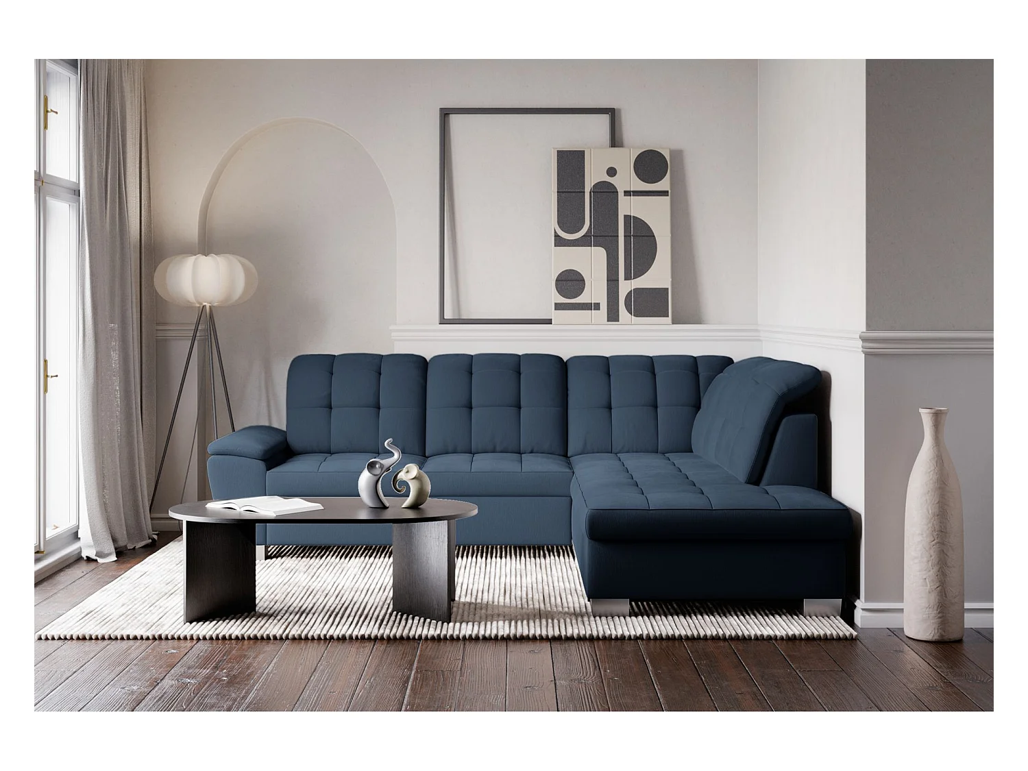 Canapé d'angle convertible L – marine blau– côté droit – JAMAAL