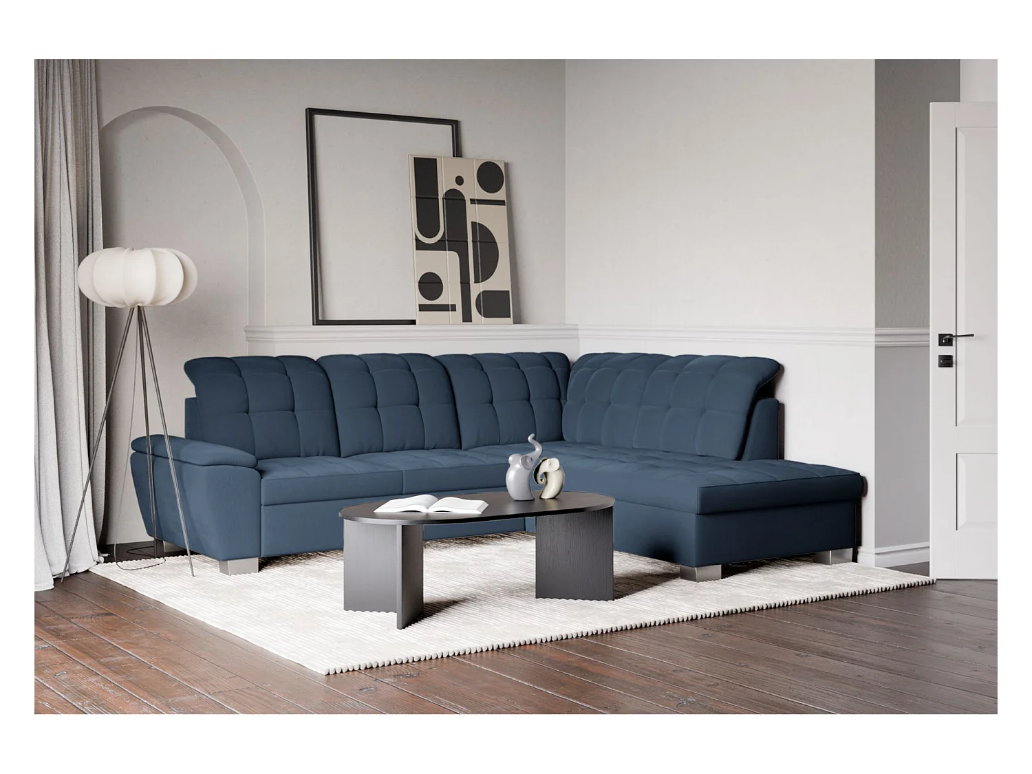 Canapé d'angle convertible L – marine blau– côté droit – JAMAAL