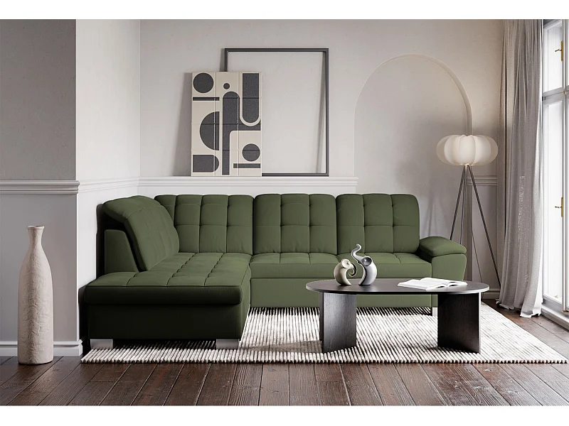 Ecksofa - Schlaffunktion und Stauraum - linksseitig - khaki - JAMAAL