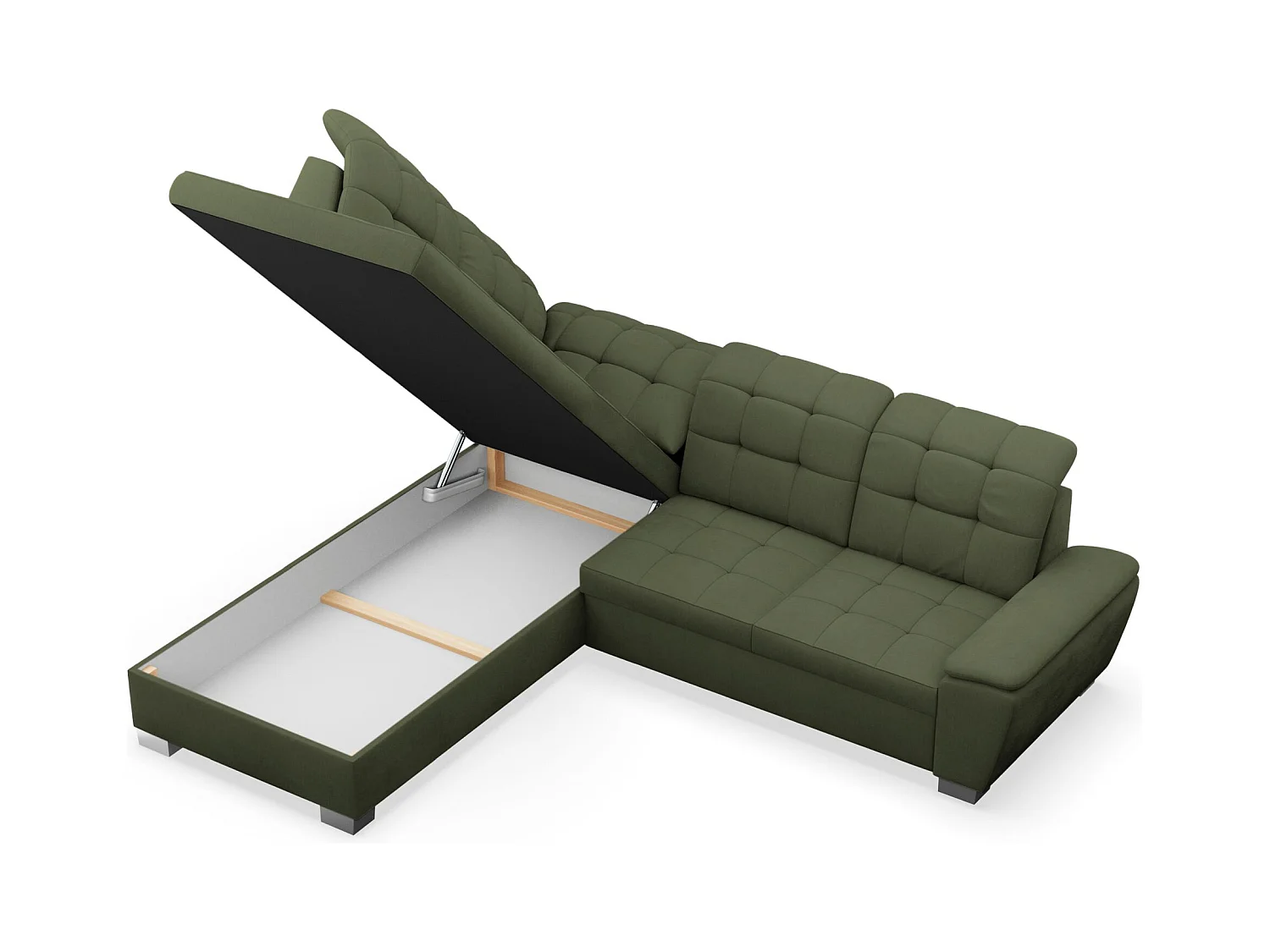 Canapé d'angle convertible L – vert olive– côté gauche – JAMAAL