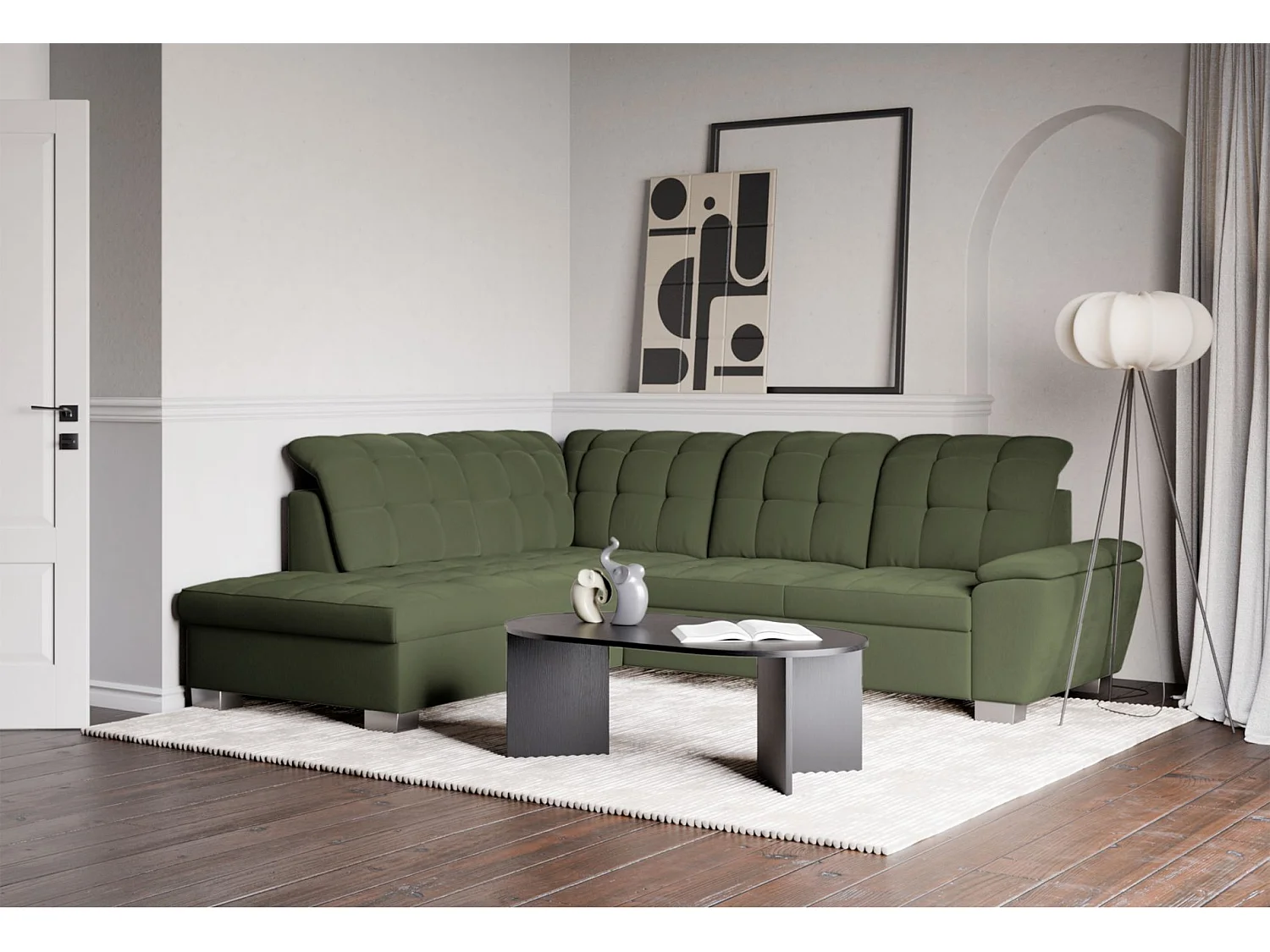 Ecksofa - Schlaffunktion und Stauraum - linksseitig - khaki - JAMAAL