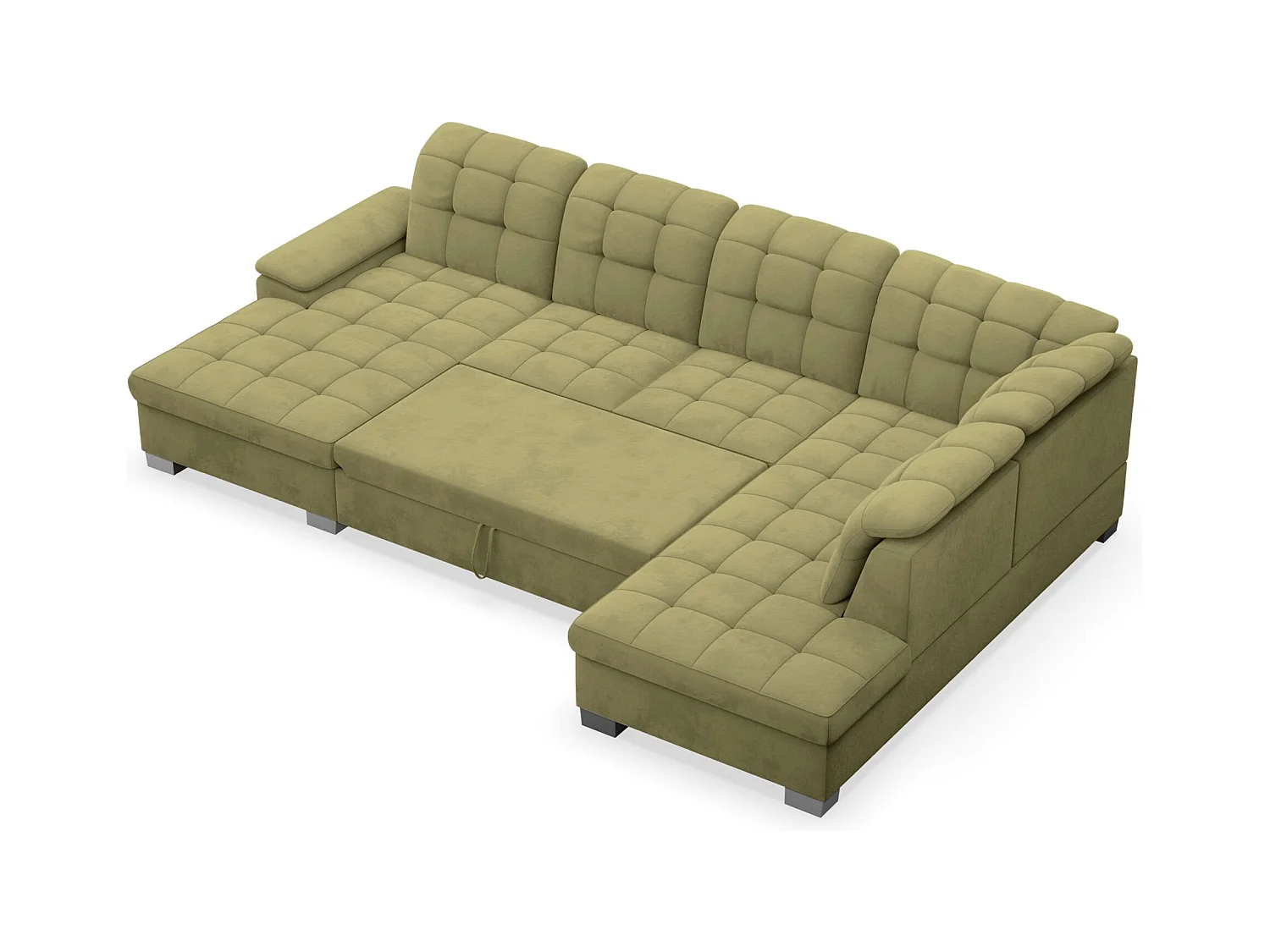 Canapé d'angle U convertible – vert olive– côté gauche – JAMAAL