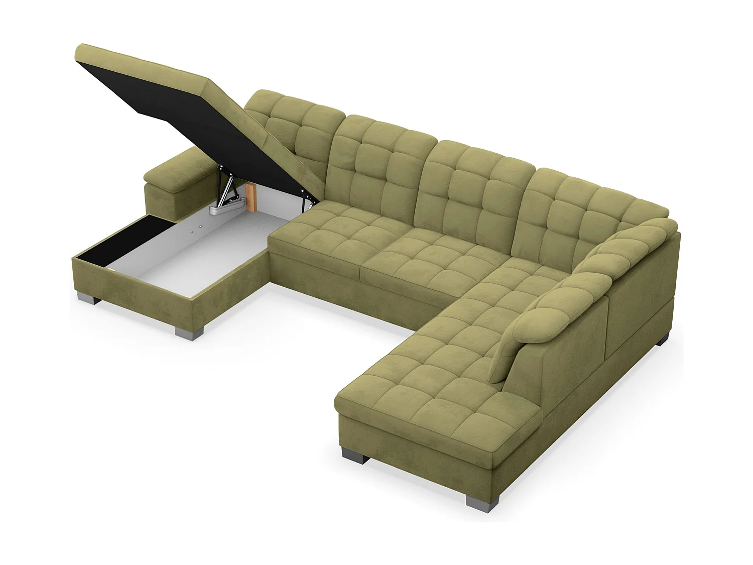 Canapé d'angle U convertible – vert olive– côté gauche – JAMAAL