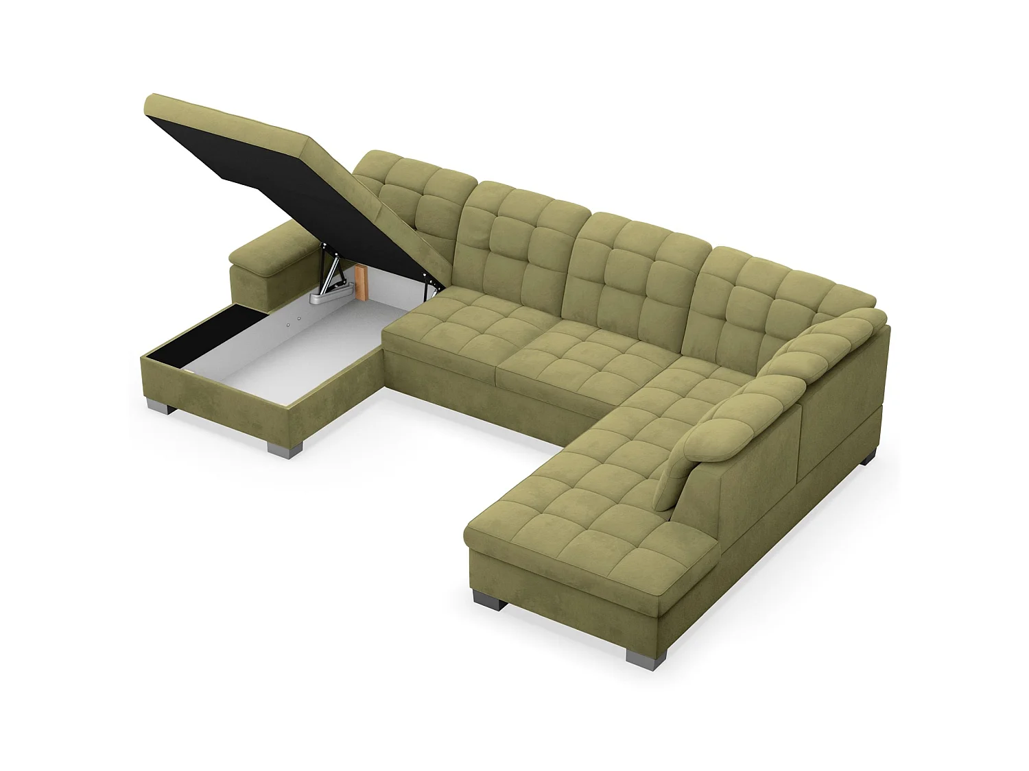 Canapé d'angle U convertible – vert olive– côté gauche – JAMAAL