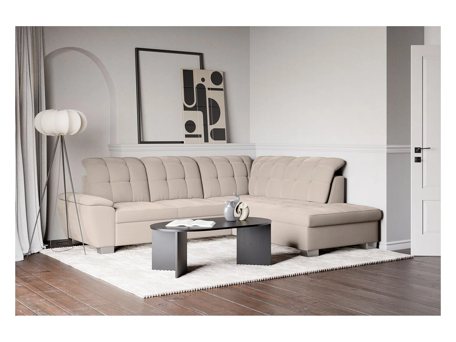 Canapé d'angle convertible L – beige– côté droit – JAMAAL