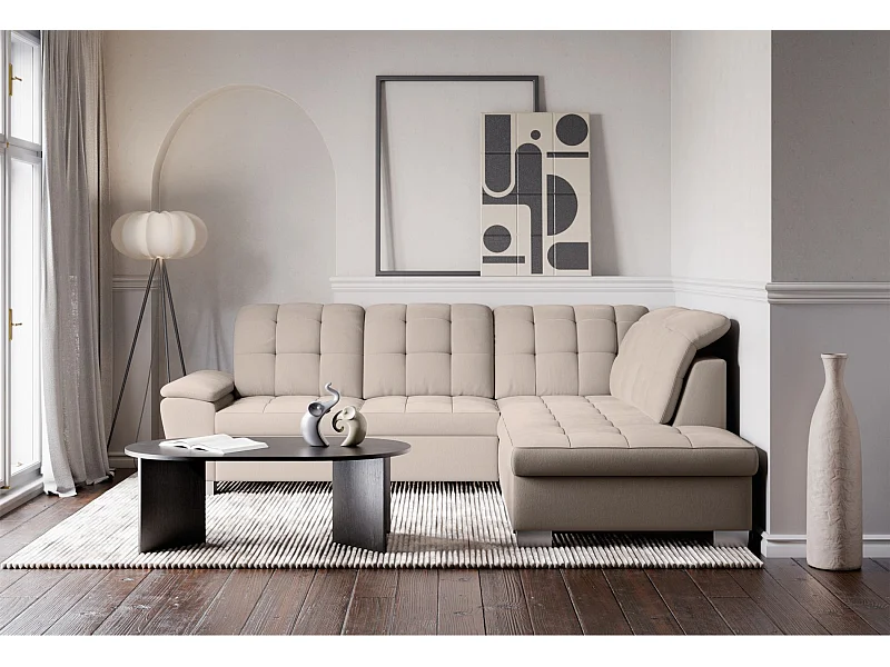 Canapé d'angle convertible L – beige– côté droit – JAMAAL