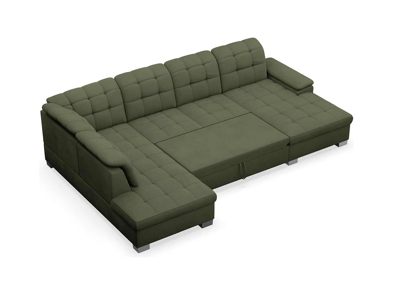 Canapé d'angle U convertible –vert olive tressé– côté droit – JAMAAL