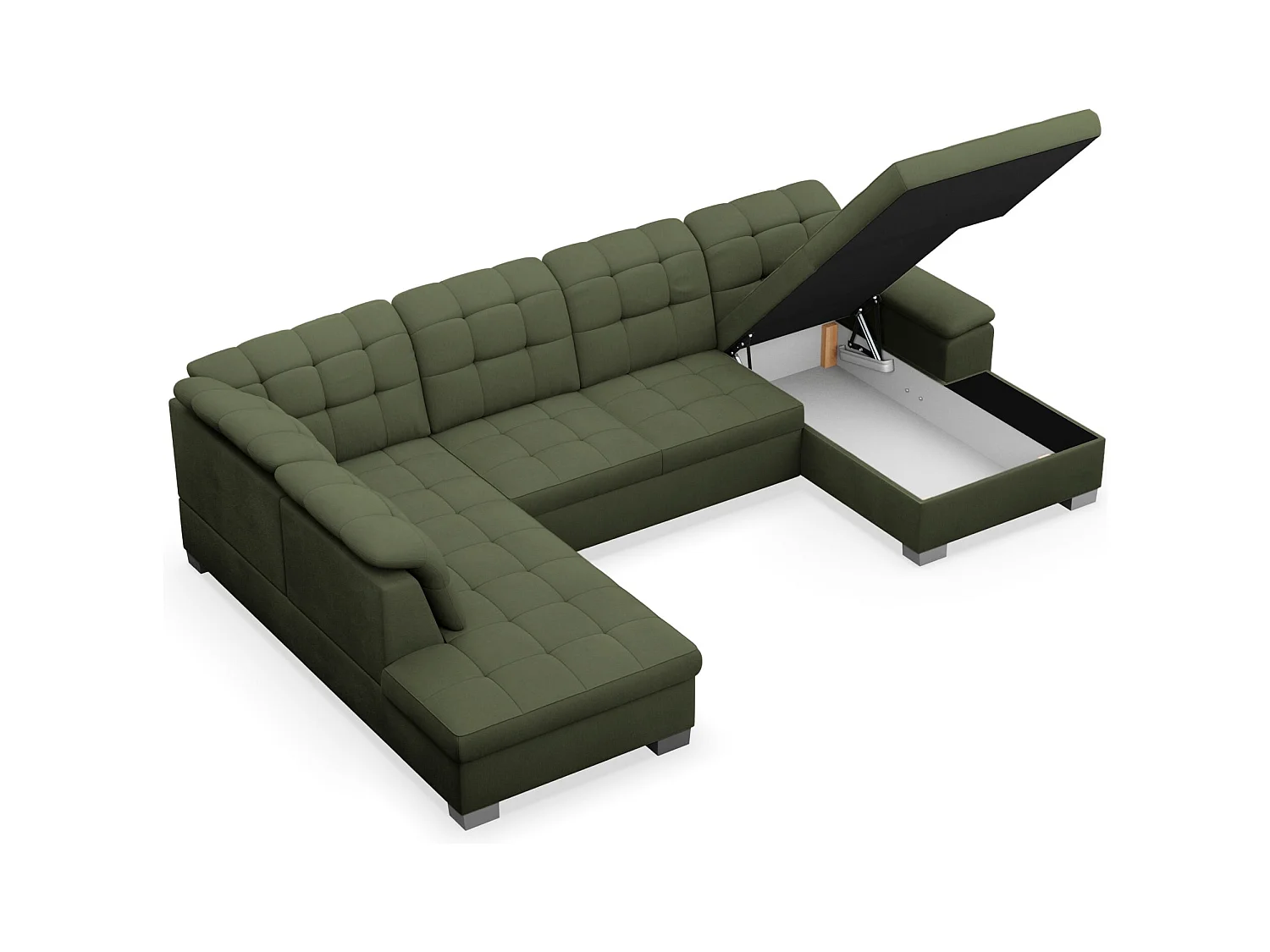 Canapé d'angle U convertible –vert olive tressé– côté droit – JAMAAL