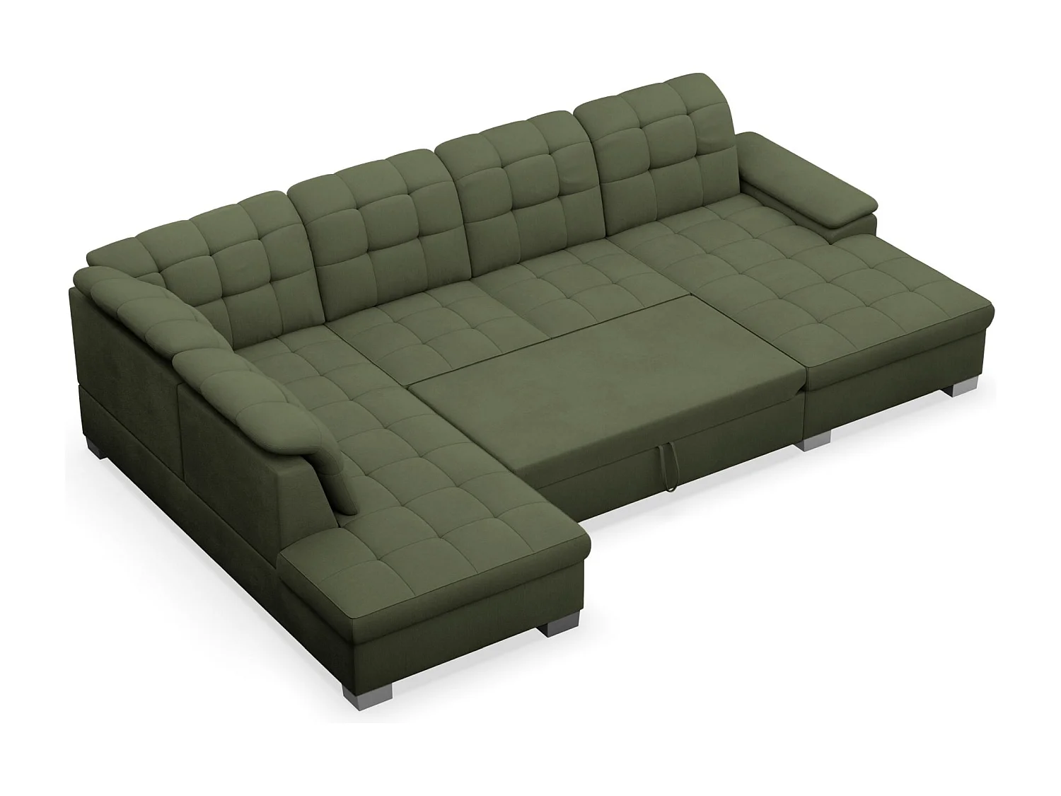 Canapé d'angle U convertible –vert olive tressé– côté droit – JAMAAL