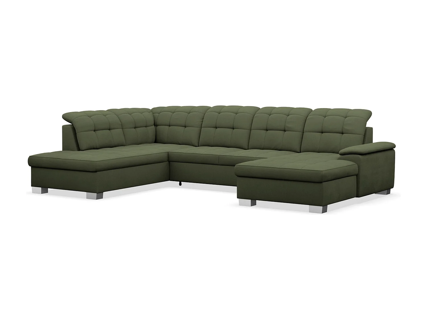 Canapé d'angle U convertible –vert olive tressé– côté droit – JAMAAL