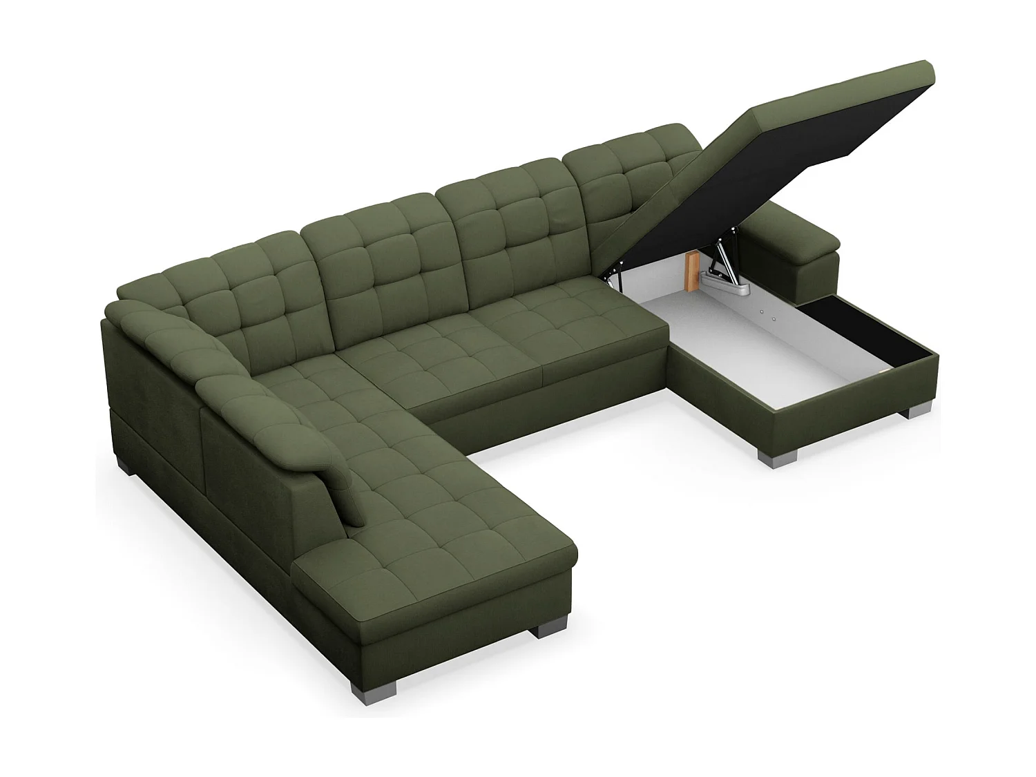 Canapé d'angle U convertible –vert olive tressé– côté droit – JAMAAL