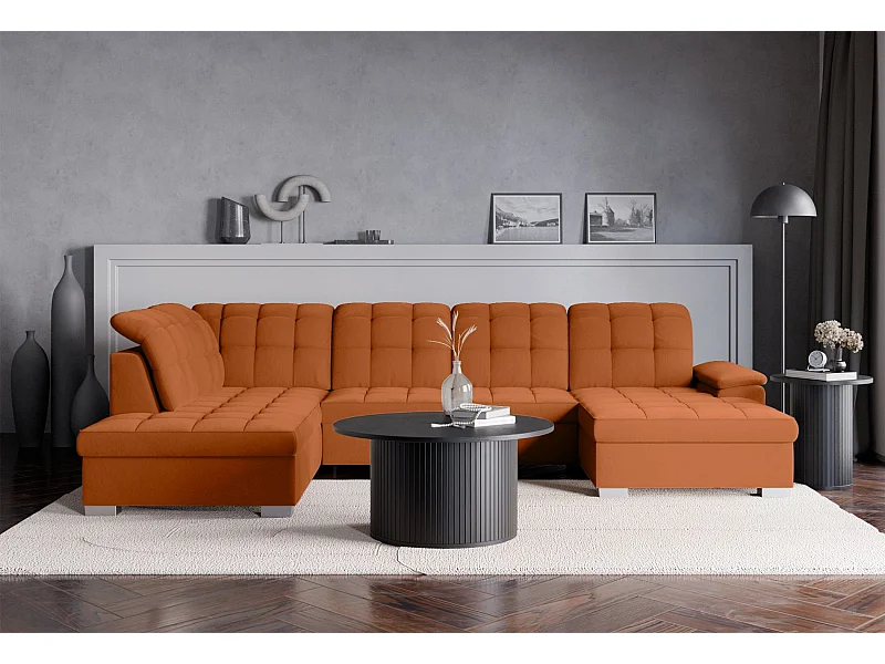 Canapé d'angle U convertible –couleur cuivre– côté droit – JAMAAL