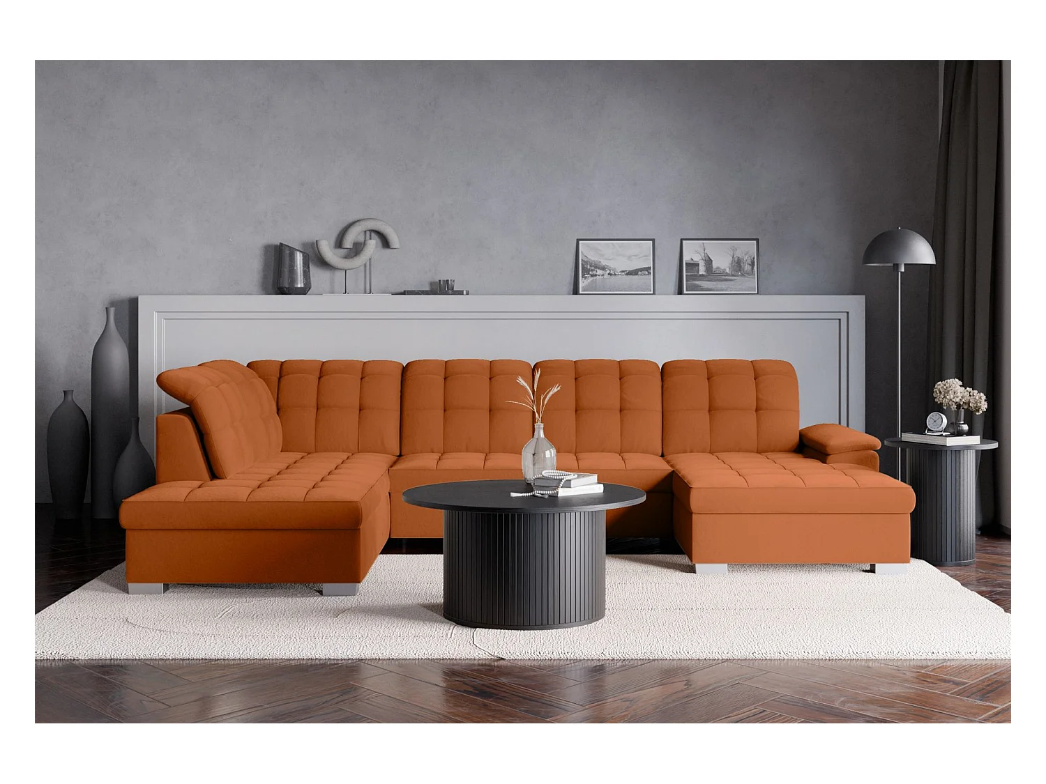 Canapé d'angle U convertible –couleur cuivre– côté droit – JAMAAL