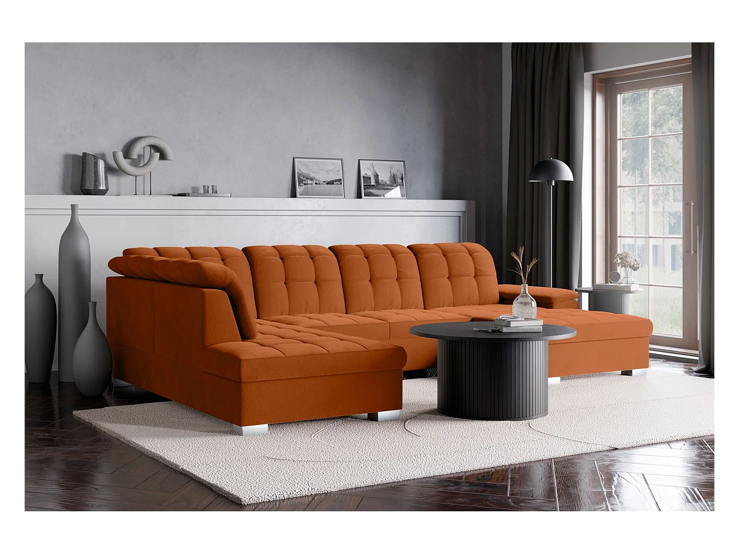 Canapé d'angle U convertible –couleur cuivre– côté droit – JAMAAL