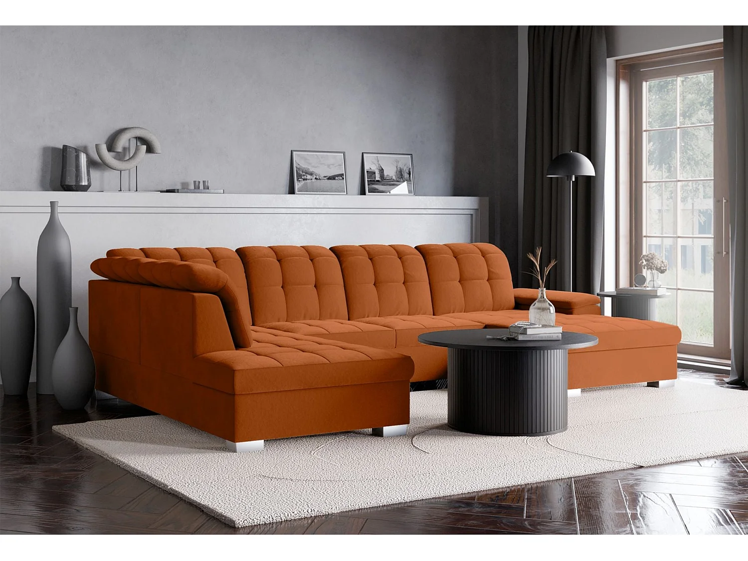 Canapé d'angle U convertible –couleur cuivre– côté droit – JAMAAL