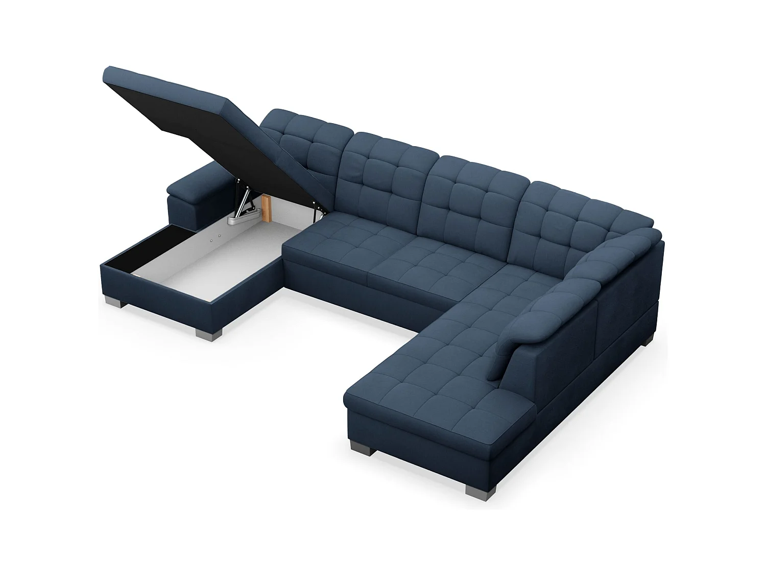 Canapé d'angle U convertible –marine blau tressé– côté gauche – JAMAAL