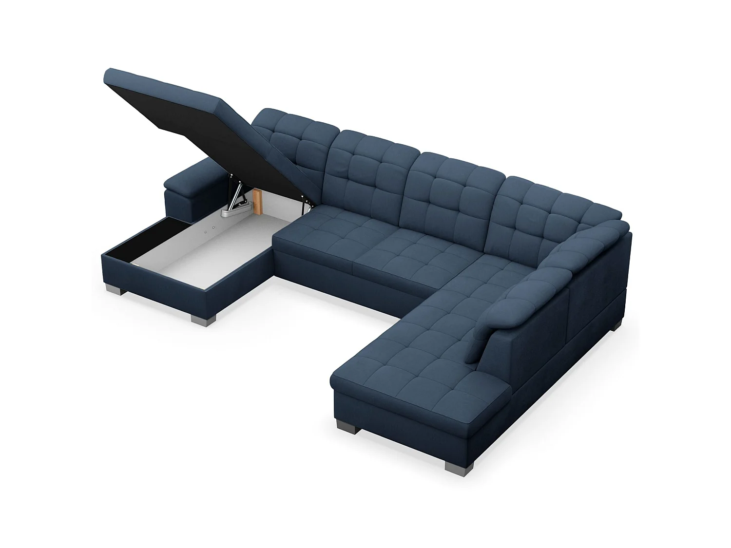 Canapé d'angle U convertible –marine blau tressé– côté gauche – JAMAAL