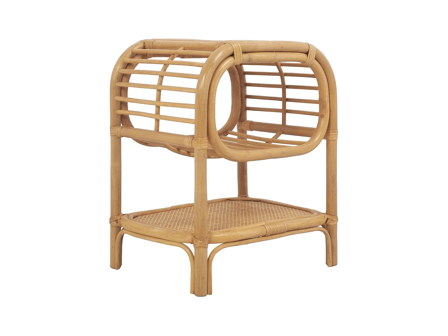 Comodino in rattan naturale curvato 1 ripiano 1 nicchia, marrone
