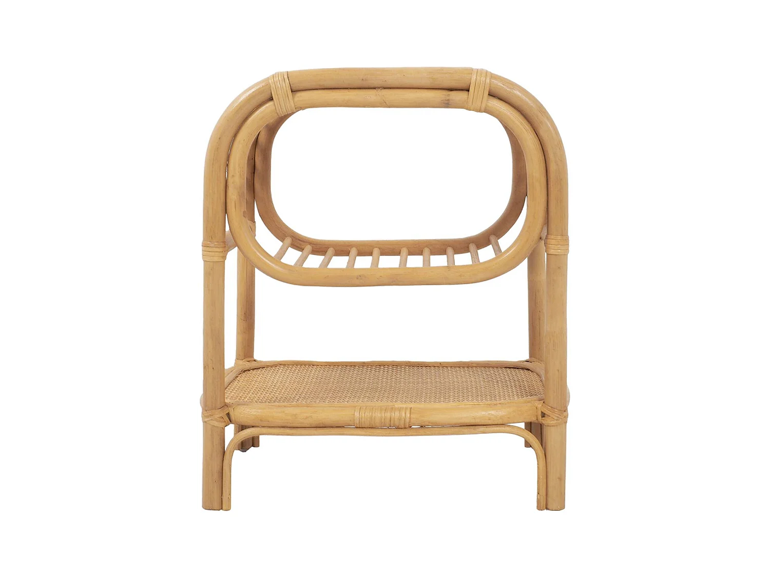 Comodino in rattan naturale curvato 1 ripiano 1 nicchia, marrone