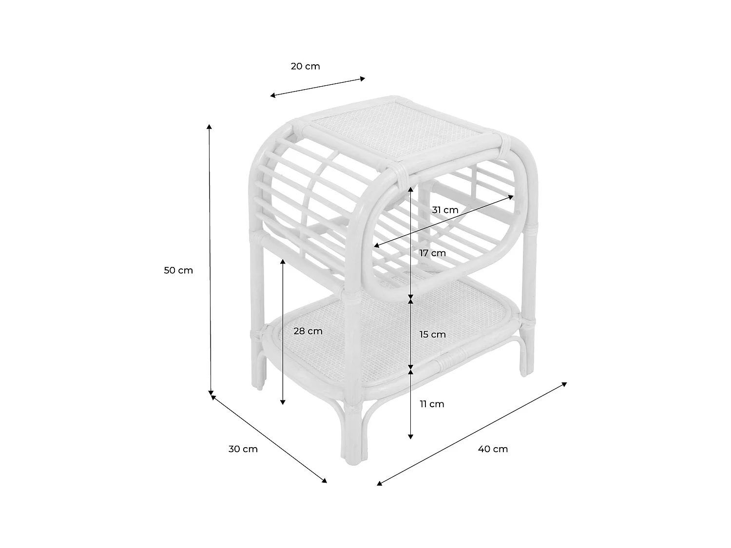 Comodino in rattan naturale curvato 1 ripiano 1 nicchia, marrone