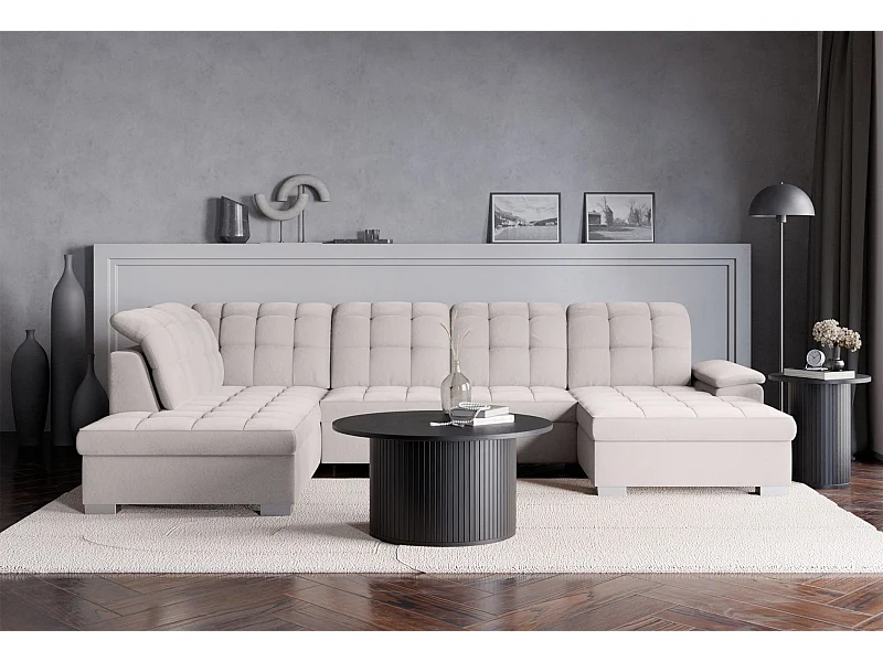 Canapé d'angle U convertible –gris clair– côté droit – JAMAAL